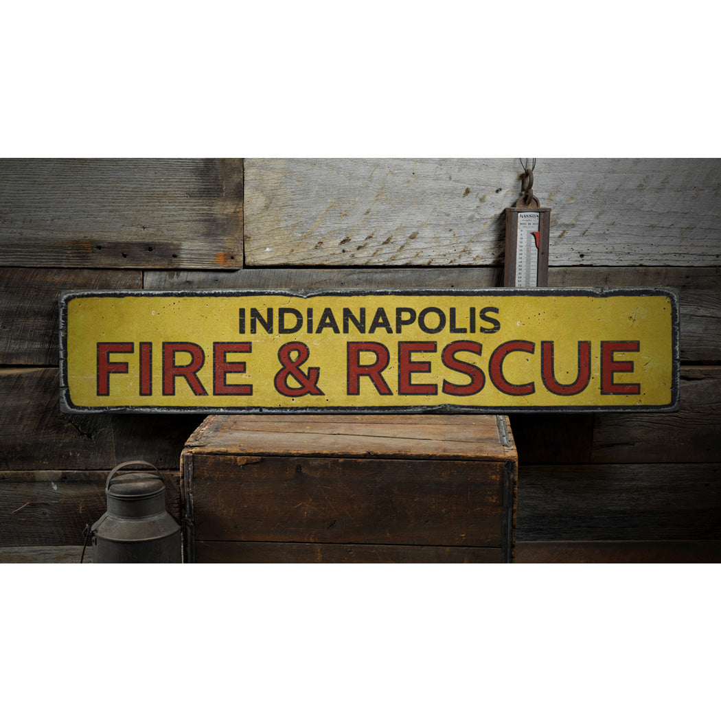 City Fire & Rescue Rustic Wood Sign