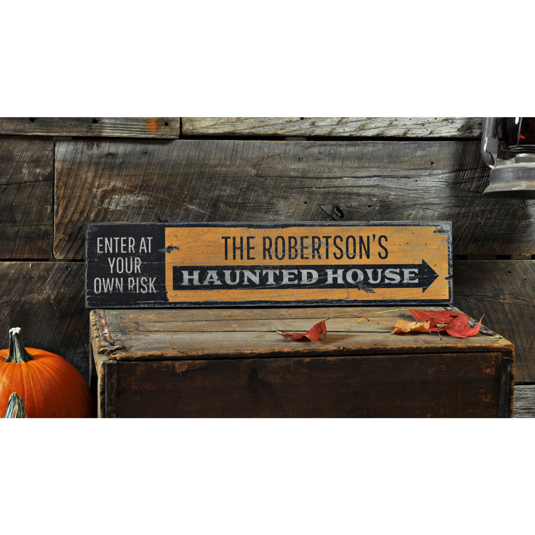 Haunted House Arrow Rustic Wood Sign