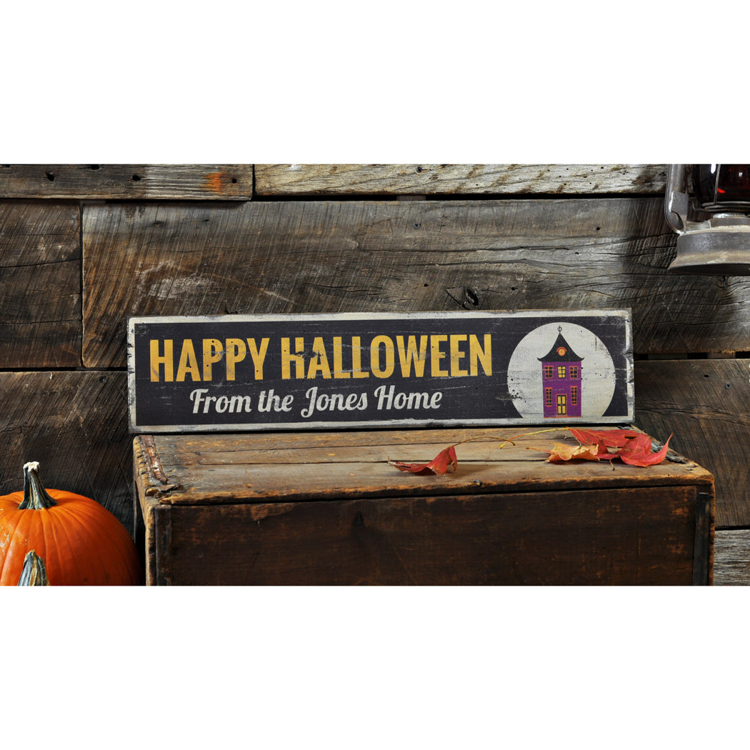 Spooky Haunted House Rustic Wood Sign