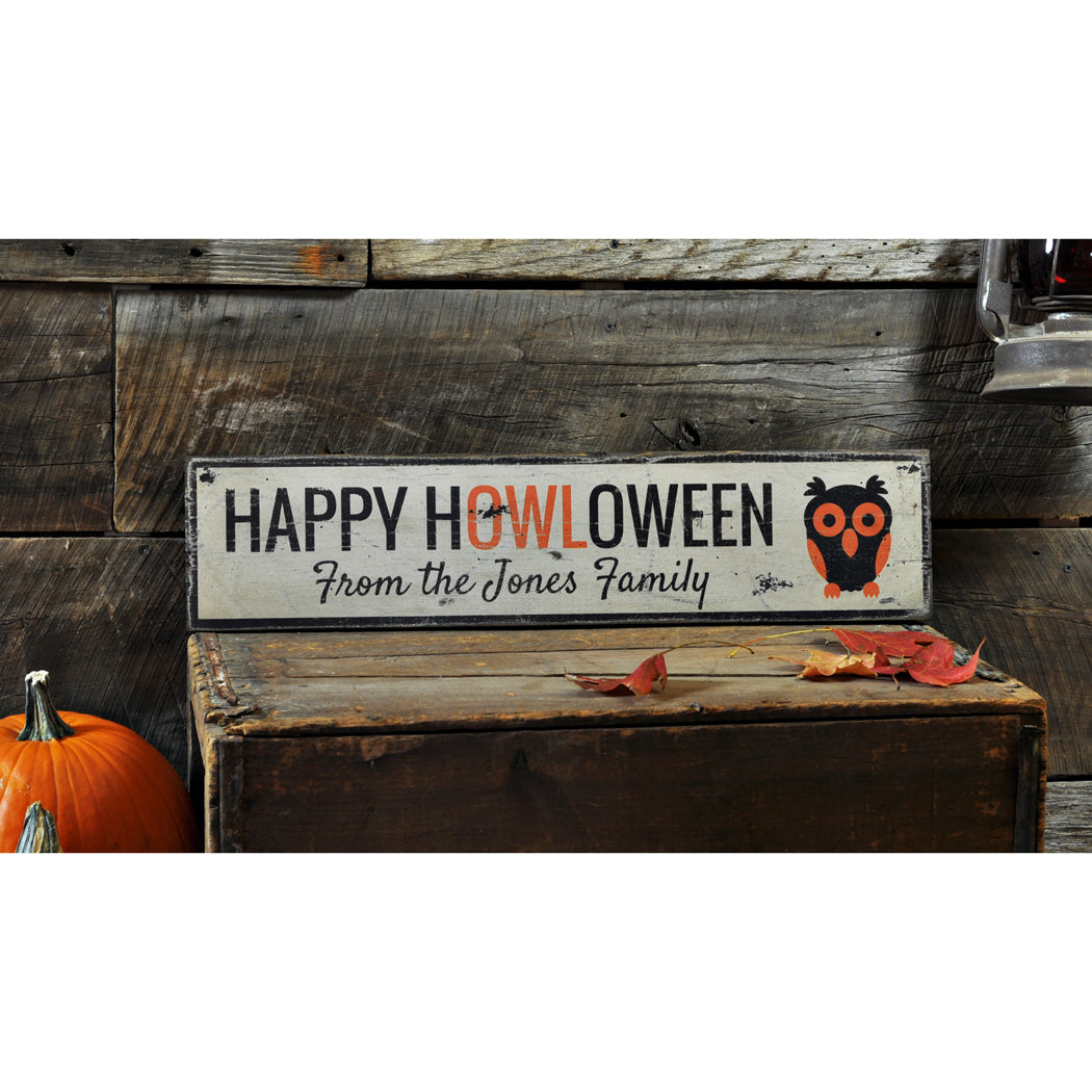 Happy HOWLoween Rustic Wood Sign