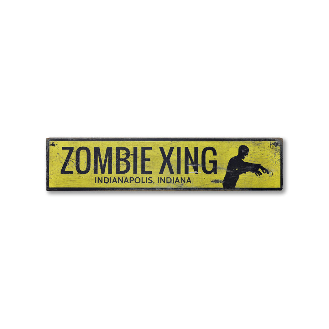 Zombie Crossing Rustic Wood Sign