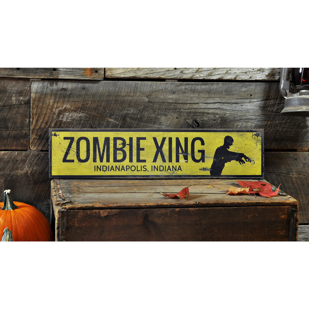 Zombie Crossing Rustic Wood Sign