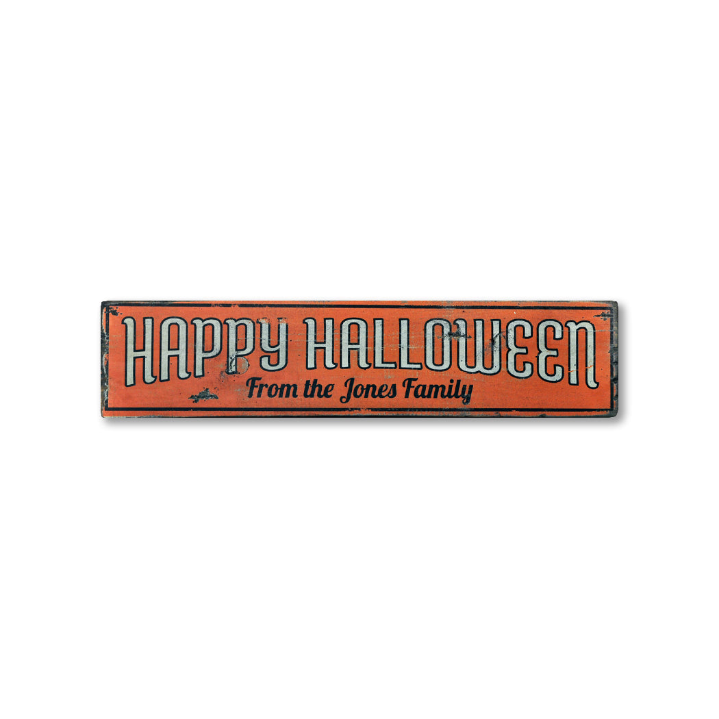 Family Name Happy Halloween Rustic Wood Sign