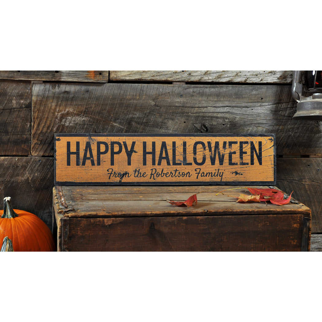 Happy Halloween Family Name Rustic Wood Sign