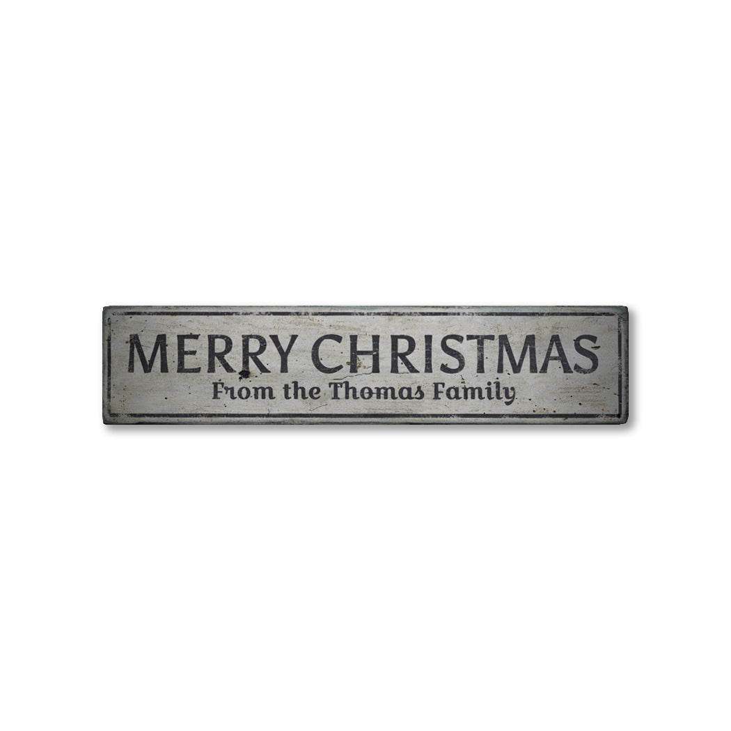 Merry Christmas Family Name Rustic Wood Sign