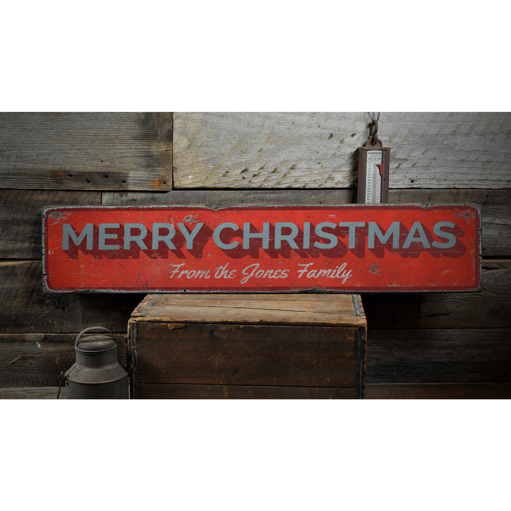 Merry Christmas Family Rustic Wood Sign