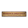 Season's Greetings Family Name Rustic Wood Sign