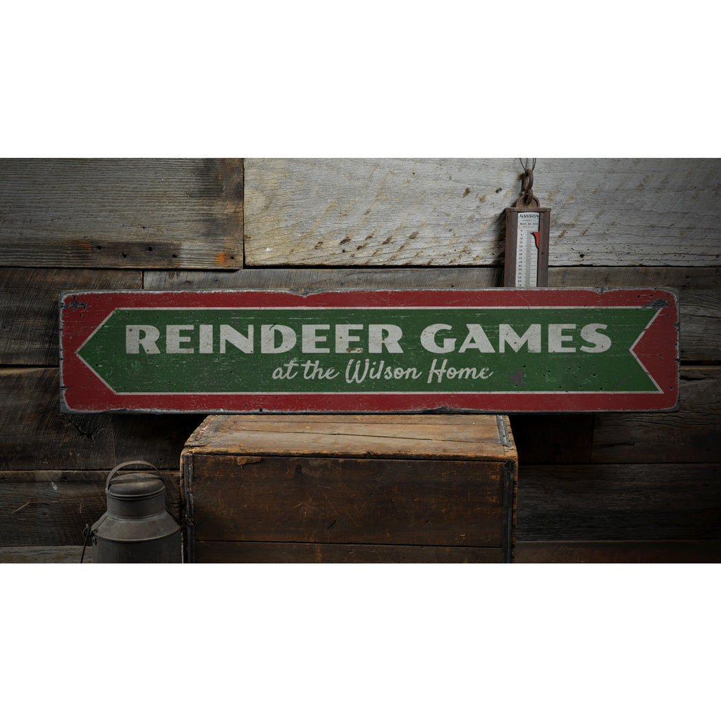 Reindeer Games Rustic Wood Sign