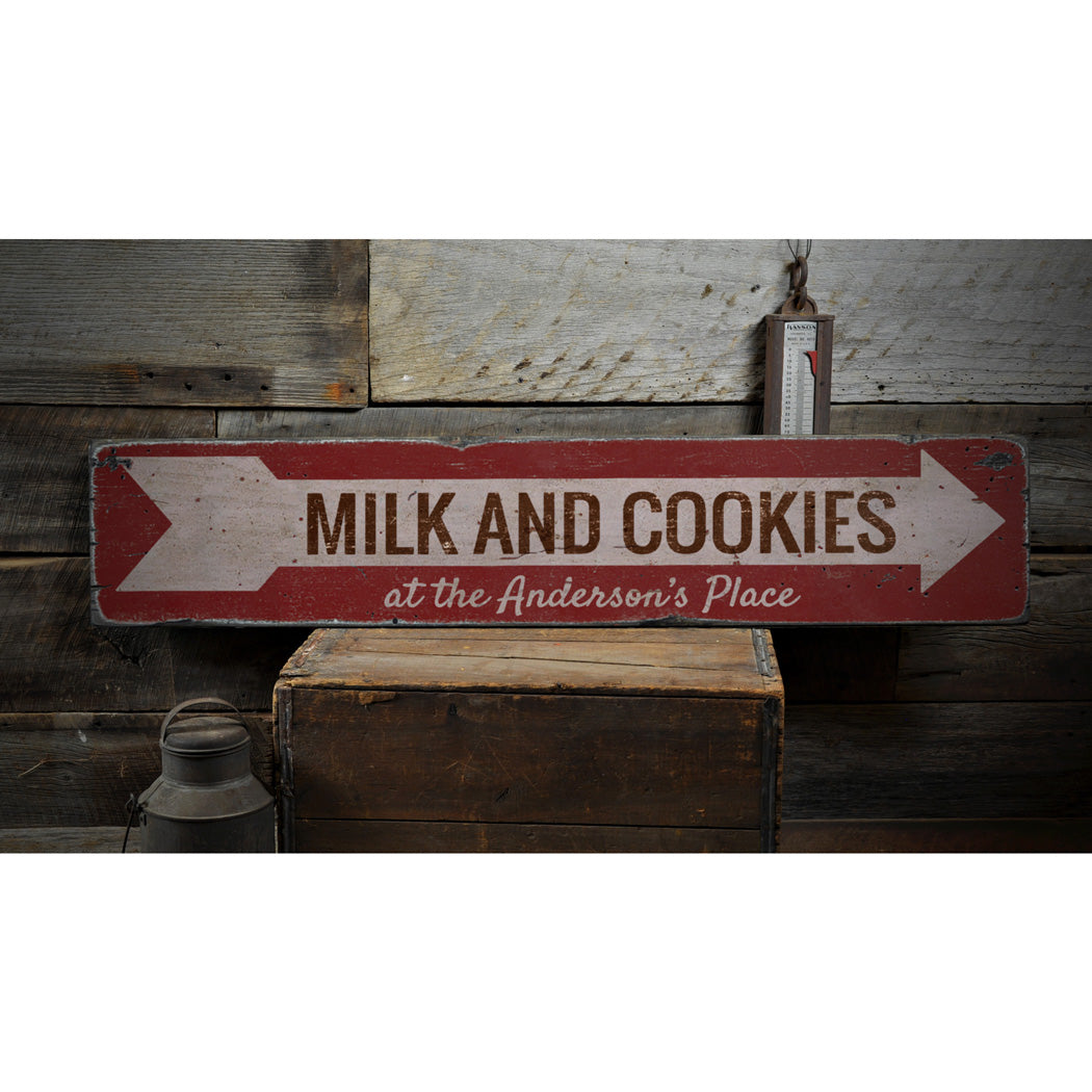 Milk & Cookies Arrow Rustic Wood Sign