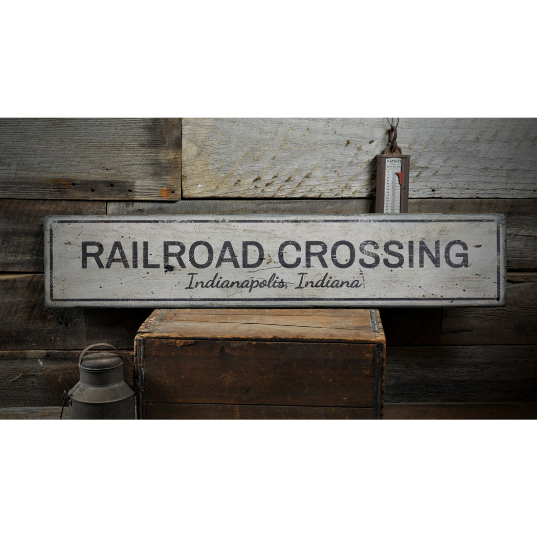 Railroad Crossing Rustic Wood Sign