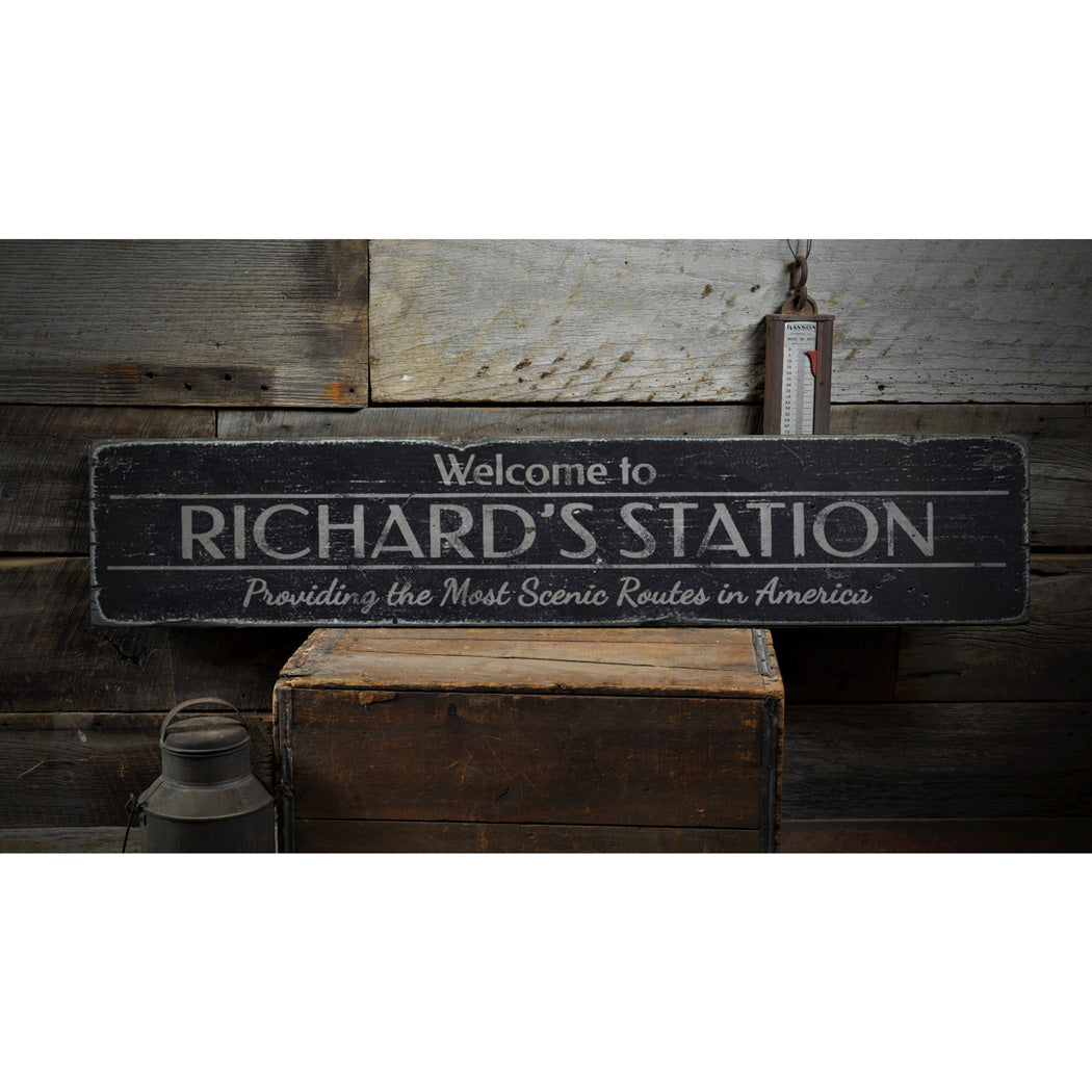 Train Station Welcome Rustic Wood Sign