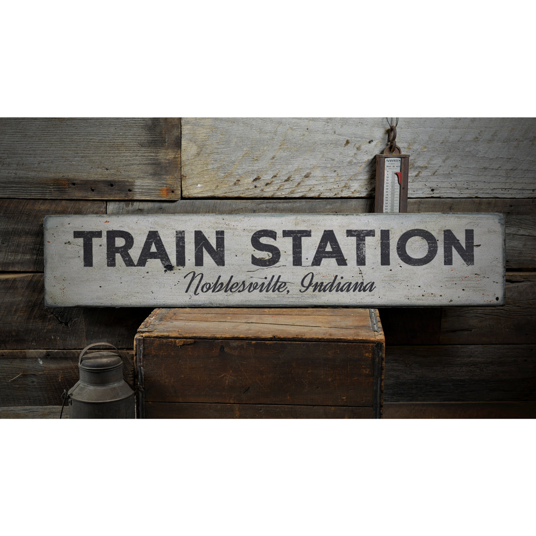 Train Station Rustic Wood Sign