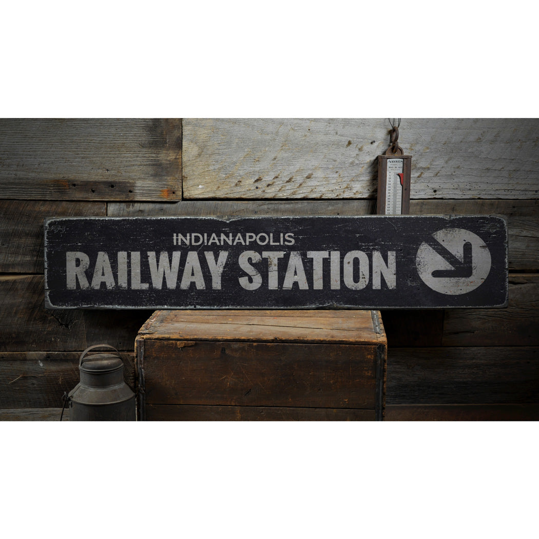 Railway Station Rustic Wood Sign