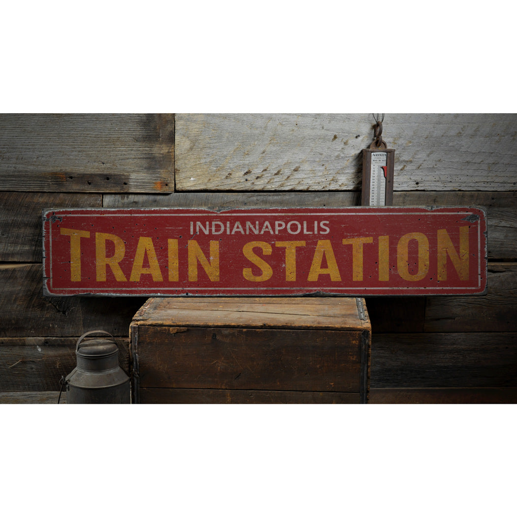 Tran Station City Rustic Wood Sign