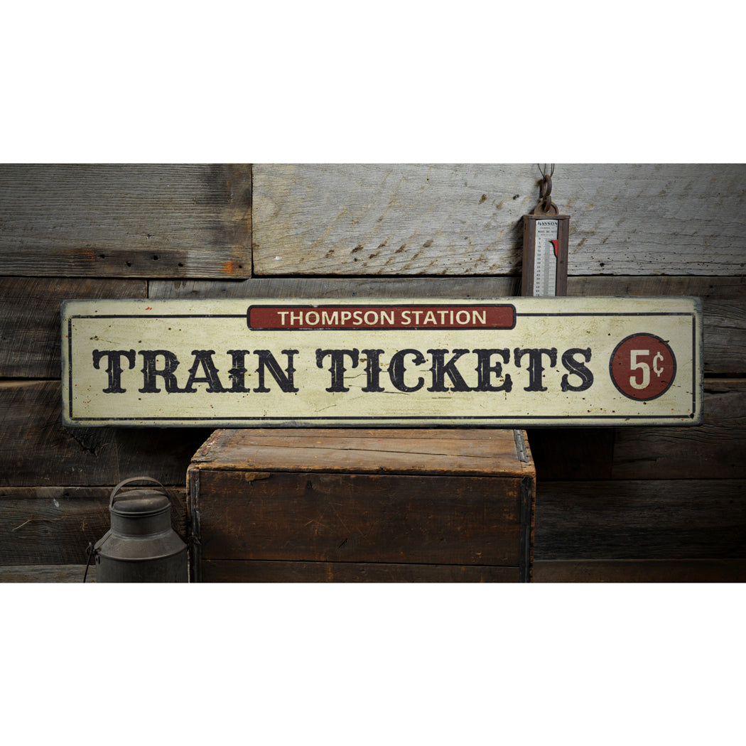 Train Tickets Rustic Wood Sign