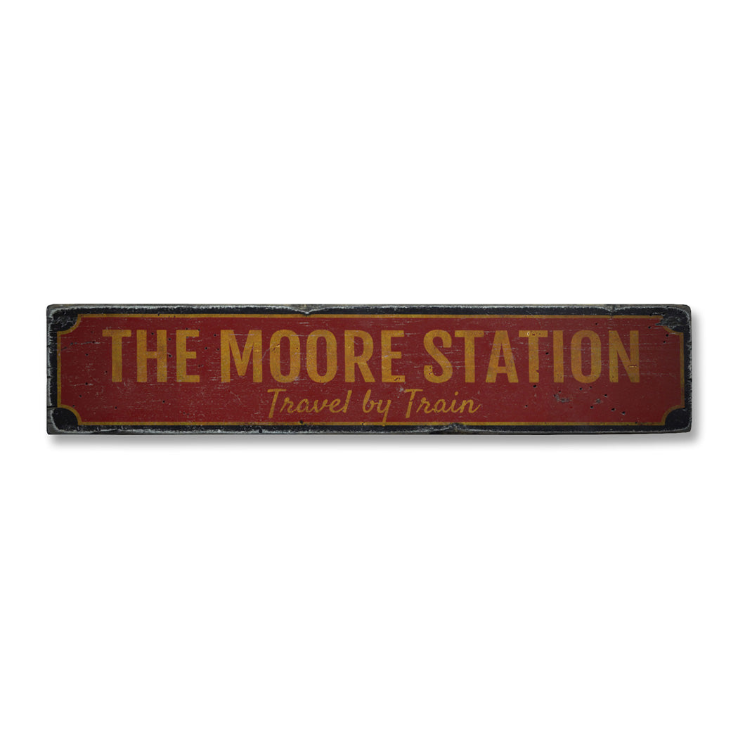 Family Train Station Rustic Wood Sign