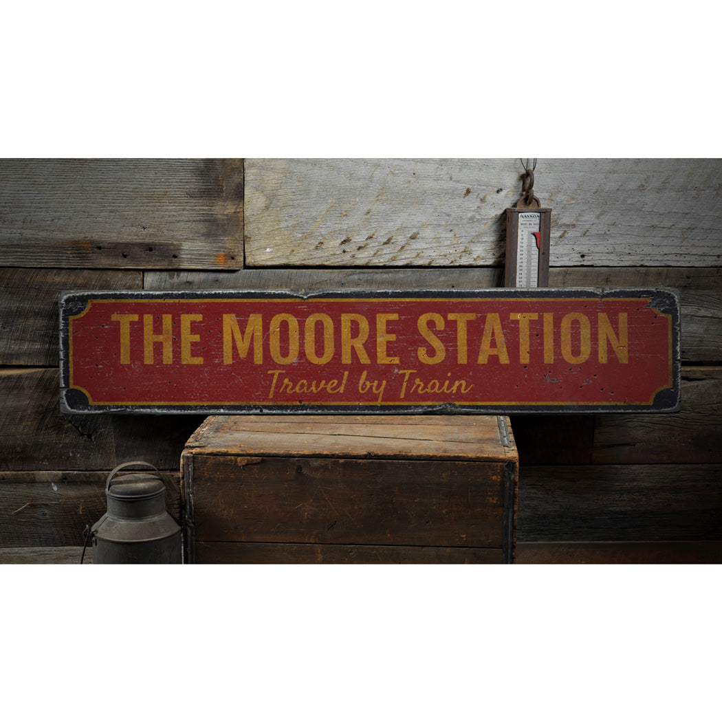 Family Train Station Rustic Wood Sign