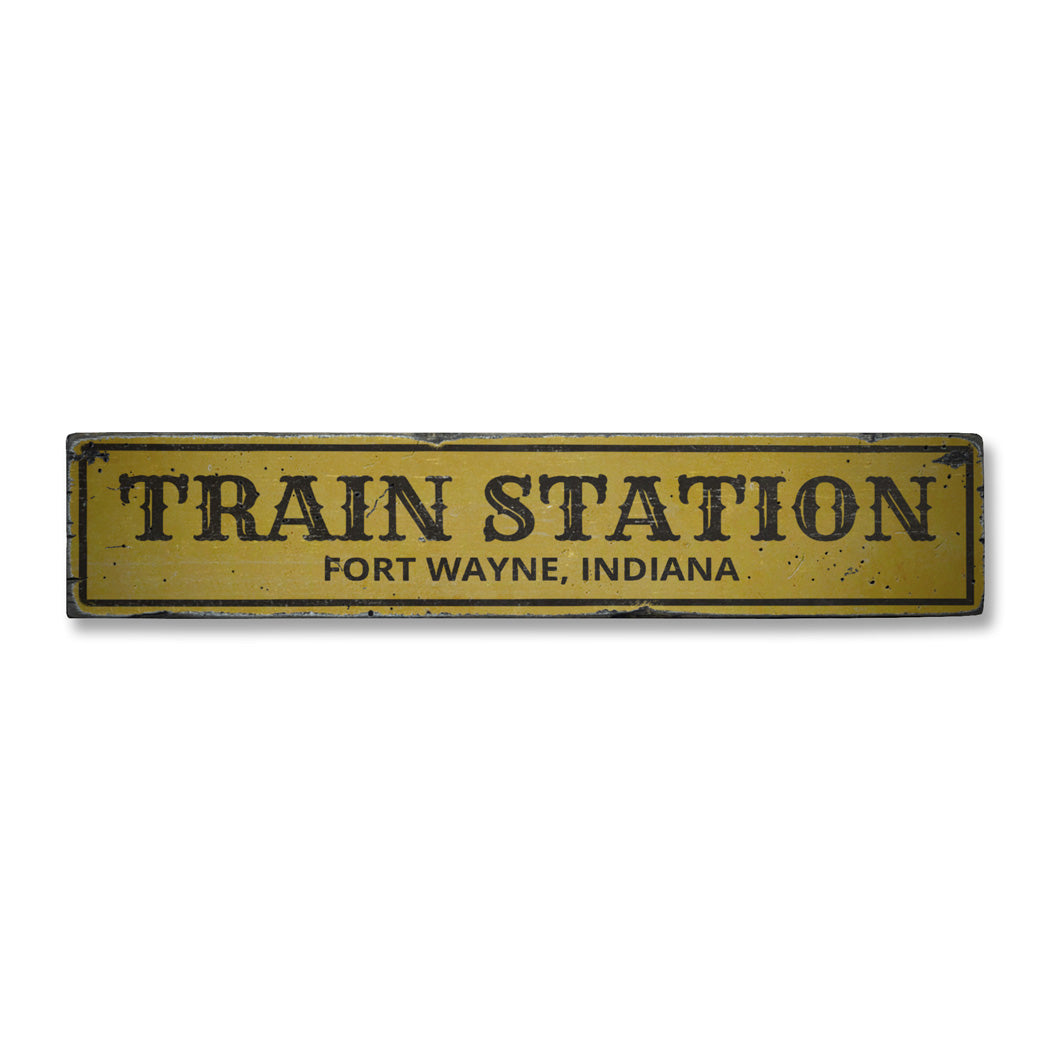 Train Station City State Rustic Wood Sign