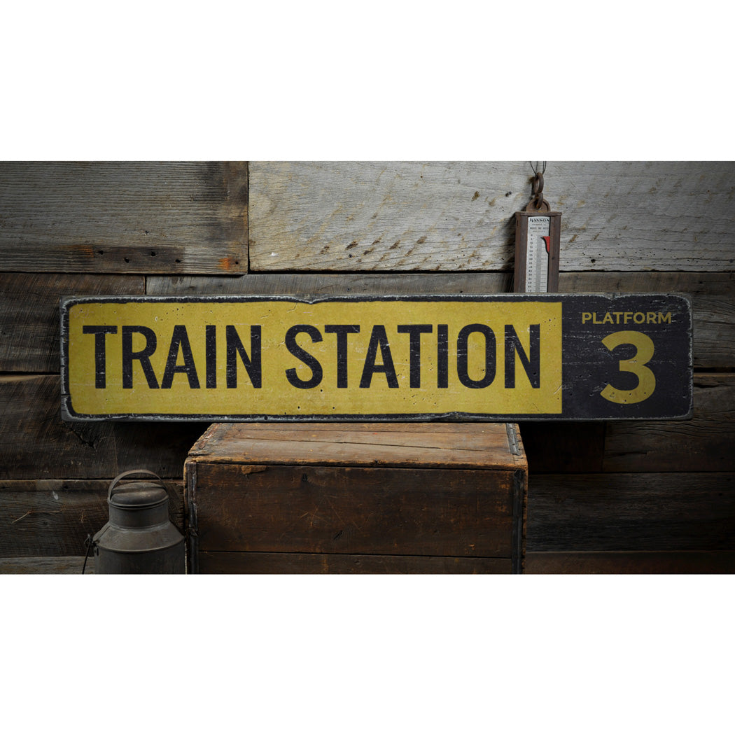 Train Station Platform Number Rustic Wood Sign