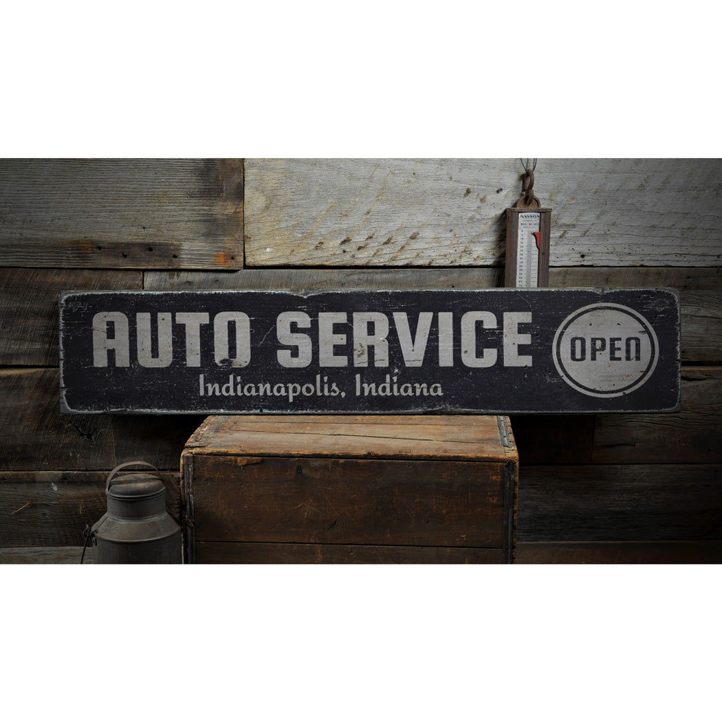 Open Auto Service Rustic Wood Sign