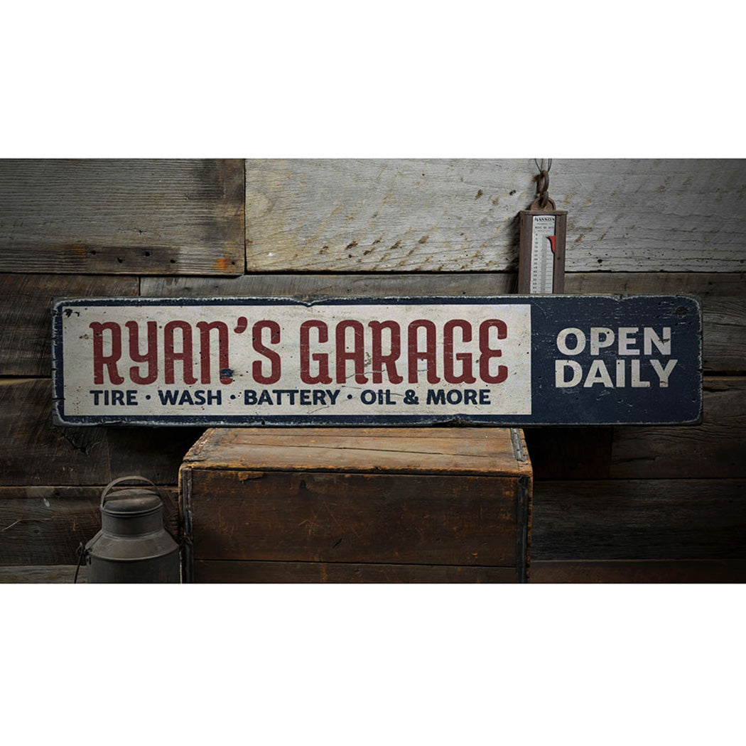 Garage Open Daily Rustic Wood Sign