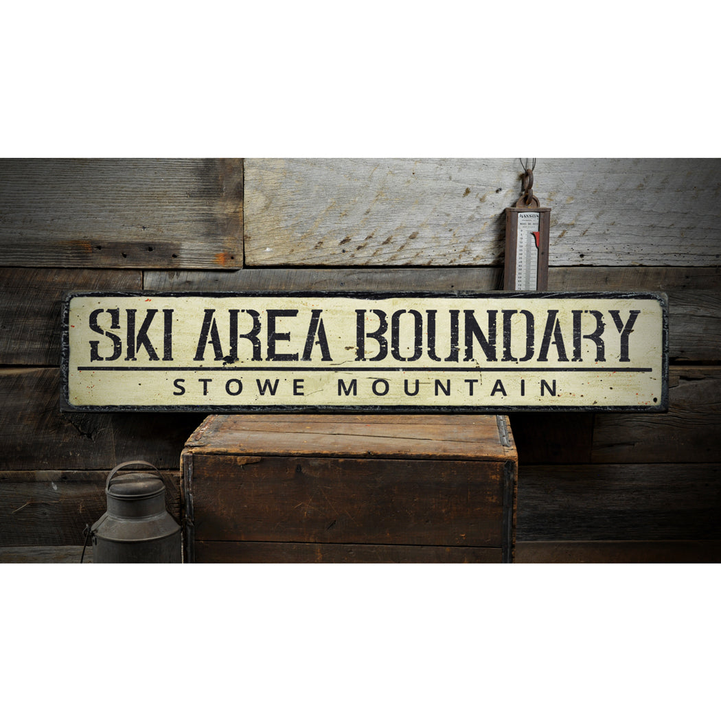 Ski Area Boundary Rustic Wood Sign