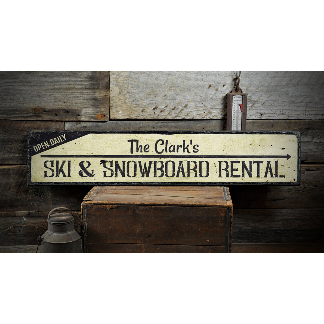 Ski & Snowboard Rustic Wood Sign