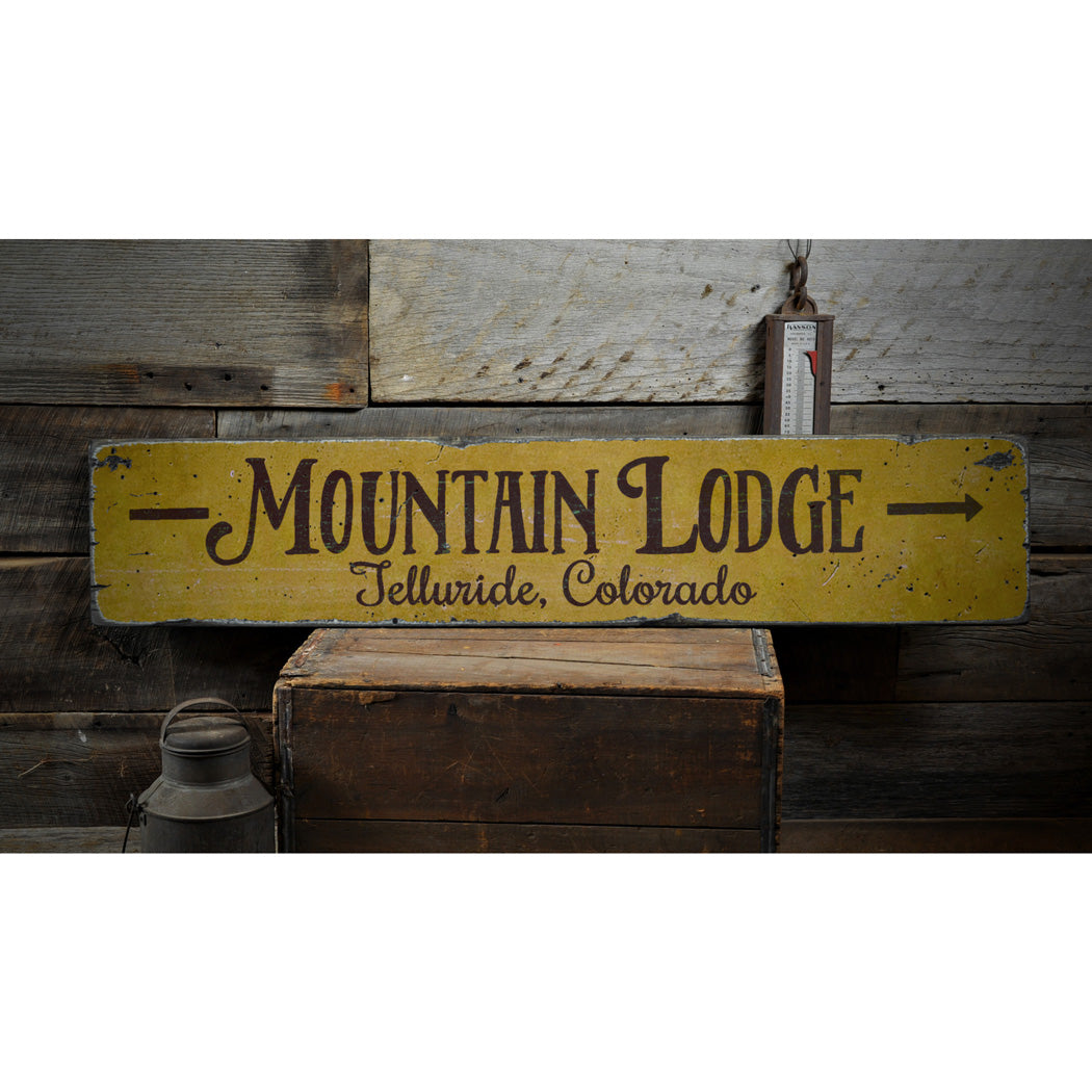 Mountain Lodge Arrow Rustic Wood Sign