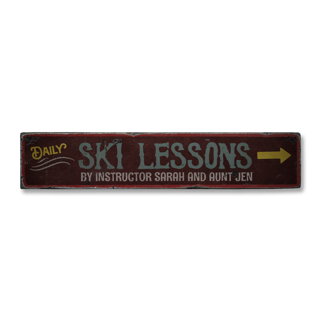 Ski Lessons Rustic Wood Sign