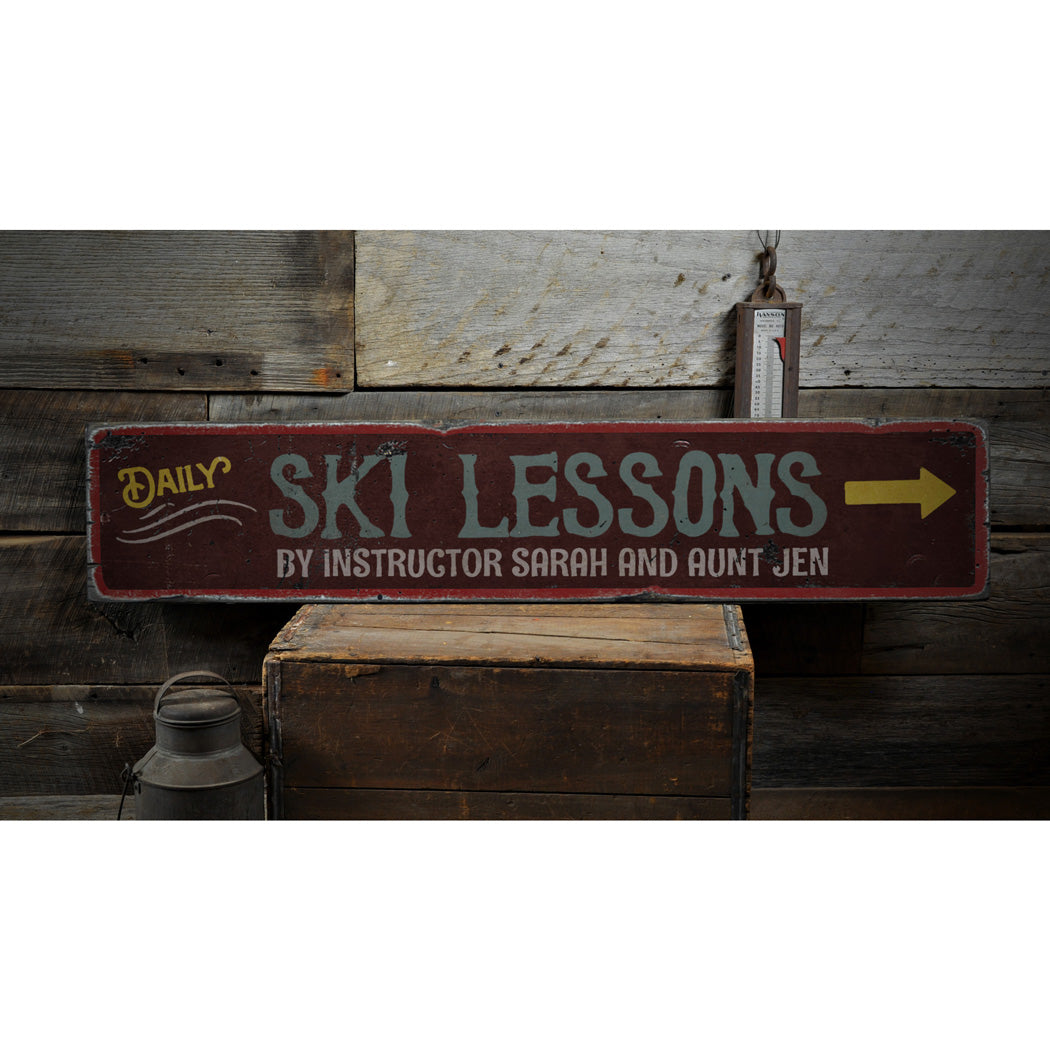 Ski Lessons Rustic Wood Sign