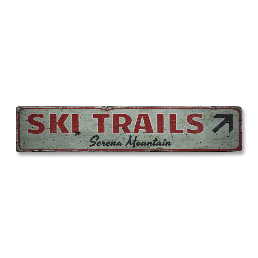 Mountain Ski Trails Arrow Rustic Wood Sign