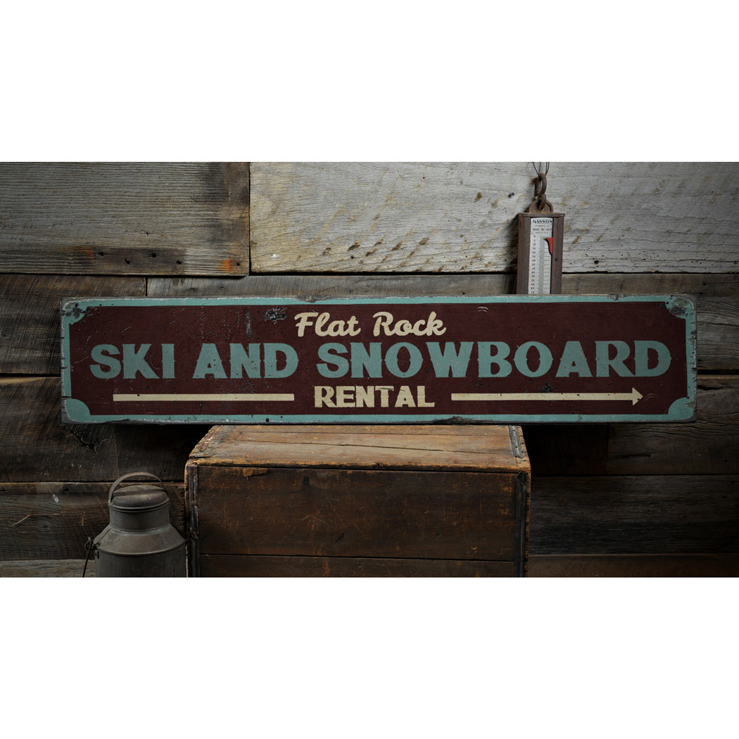 Ski & Snowboard Rental Rustic Wood Sign