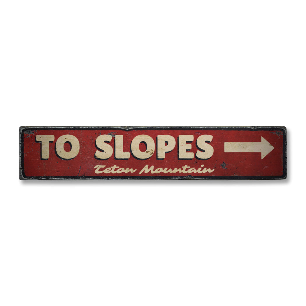 To Slopes Arrow Rustic Wood Sign