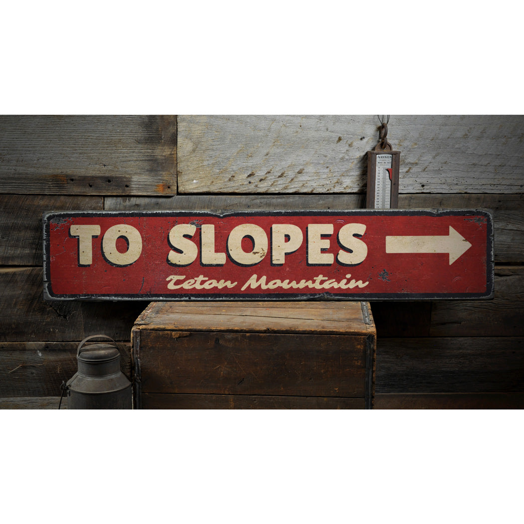 To Slopes Arrow Rustic Wood Sign