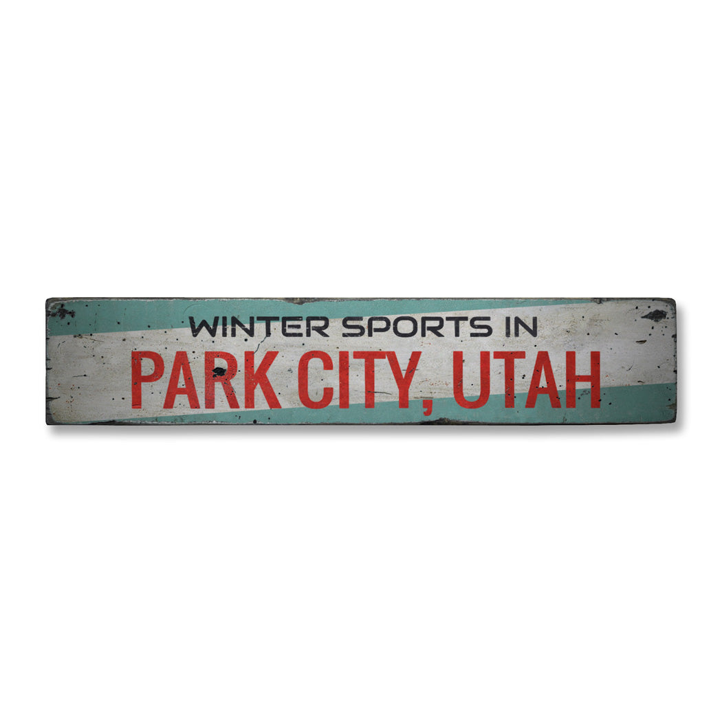 Winter Sports Rustic Wood Sign