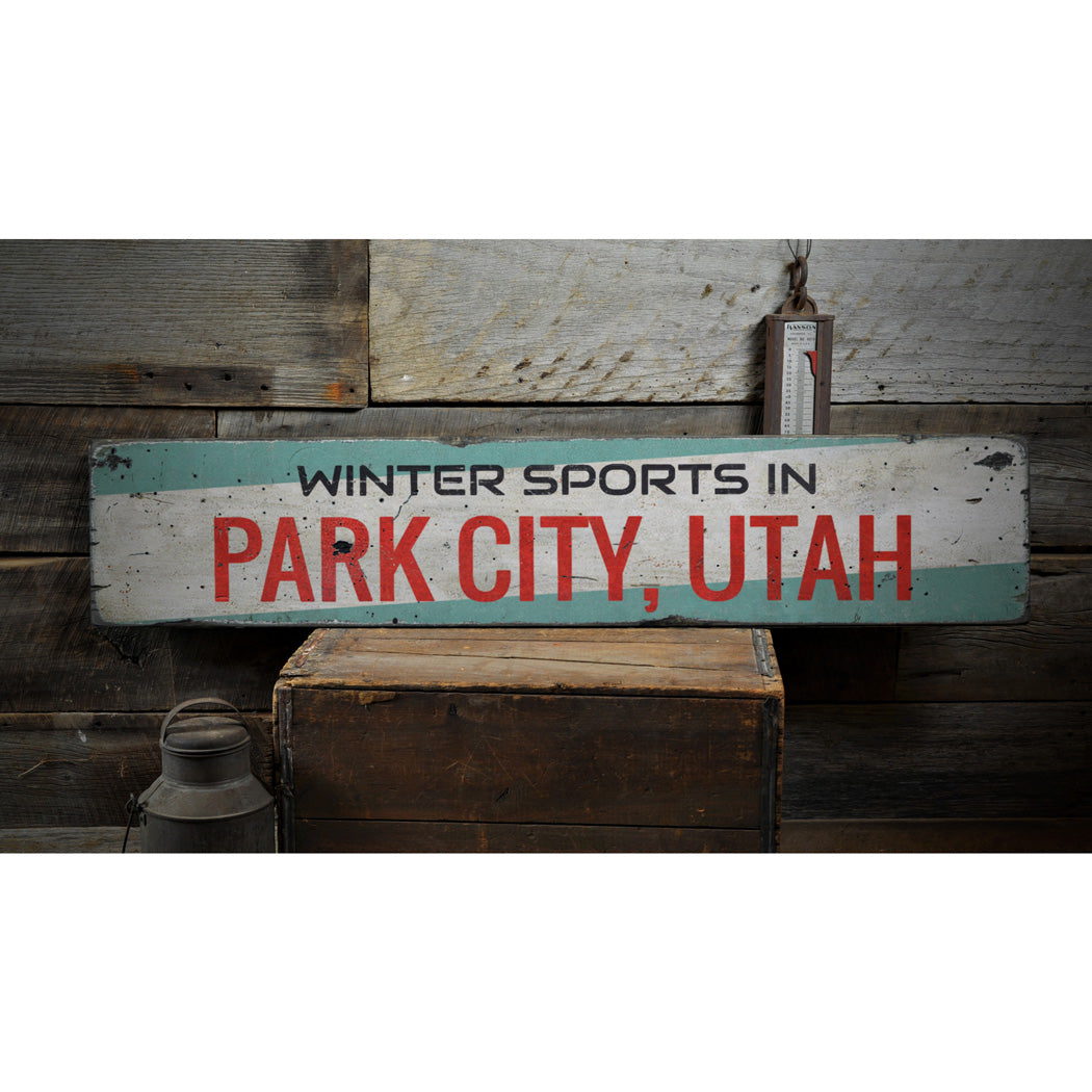 Winter Sports Rustic Wood Sign