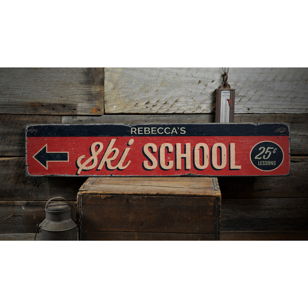 Ski School Rustic Wood Sign