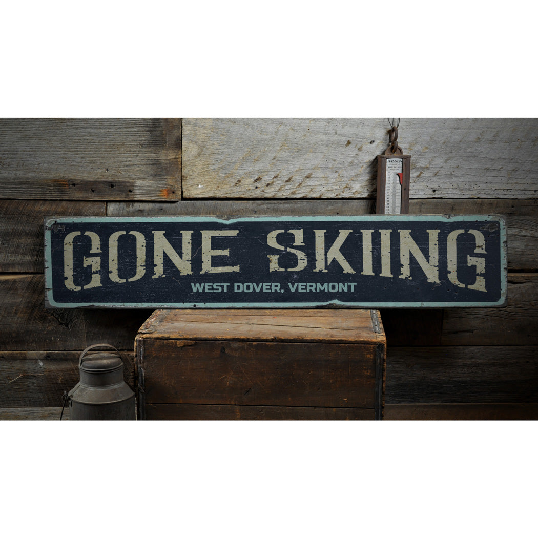 Gone Skiing Rustic Wood Sign