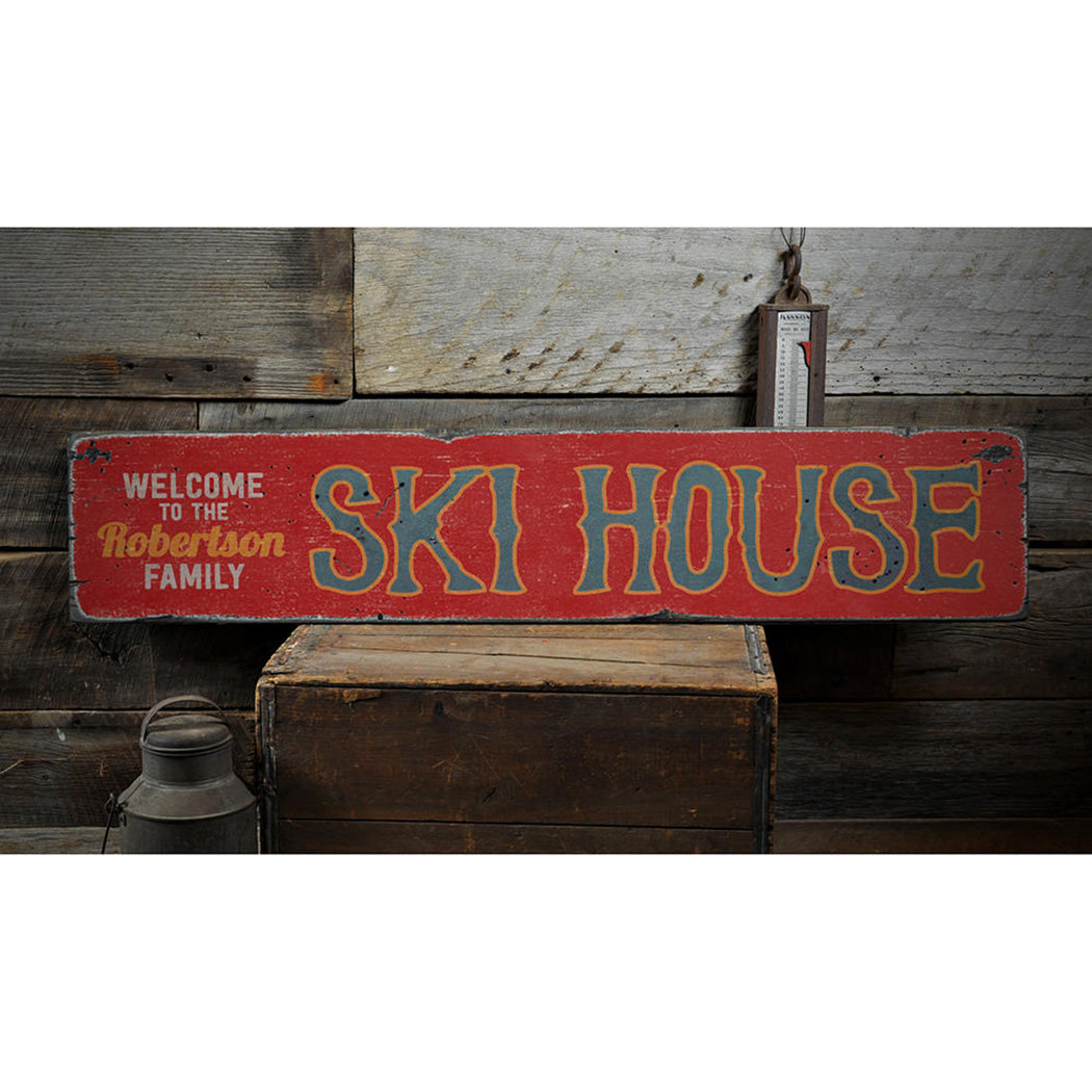 Ski House Rustic Wood Sign