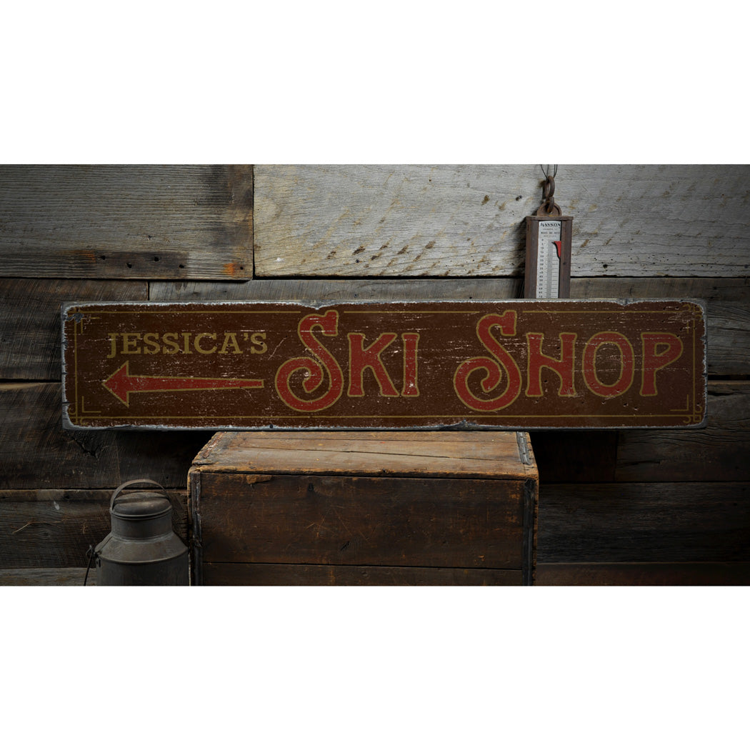 Ski Shop Arrow Rustic Wood Sign