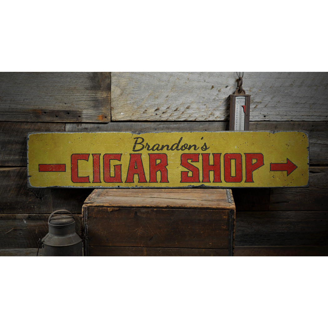 Cigar Shop Arrow Rustic Wood Sign