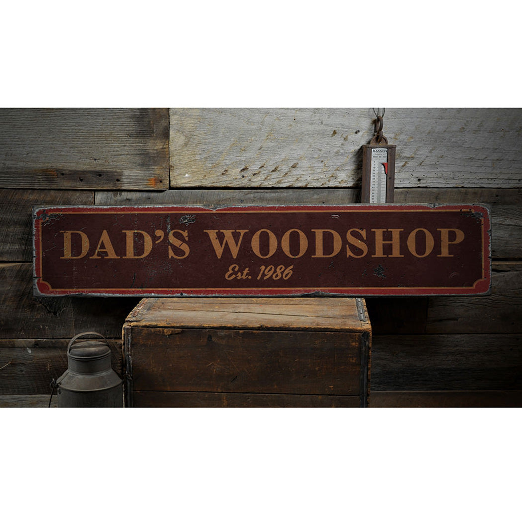 Dad's Woodshop Rustic Wood Sign