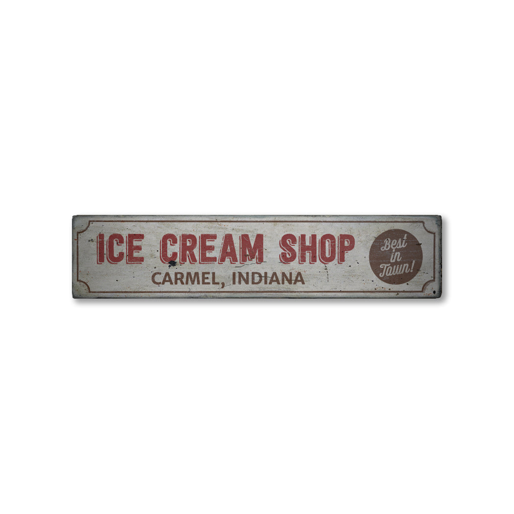 Ice Cream Shop Location Rustic Wood Sign