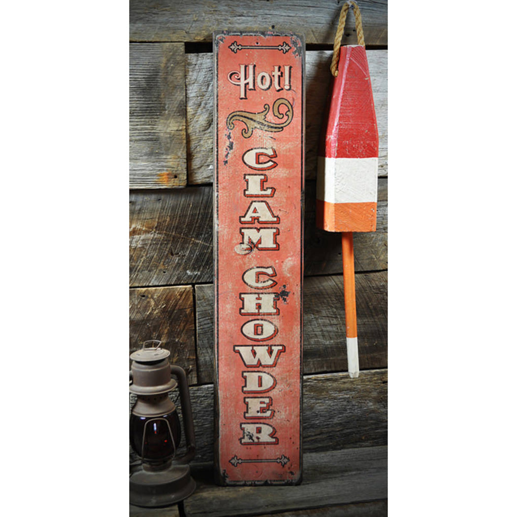 Hot Clam Chowder Rustic Wood Sign