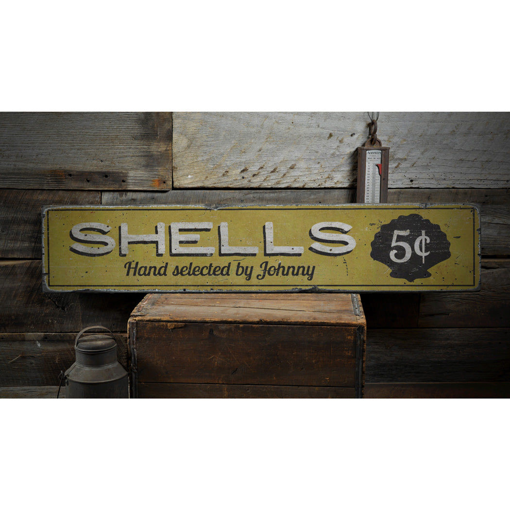 Shells 5 Cents Rustic Wood Sign