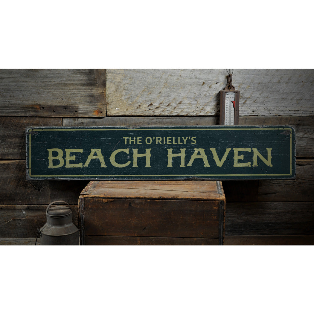 Beach Haven Rustic Wood Sign