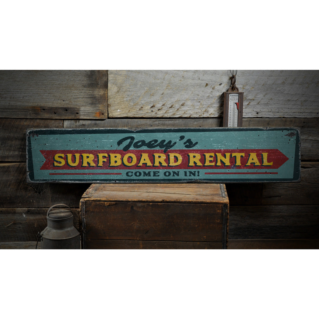 Surfboard Rental Rustic Wood Sign