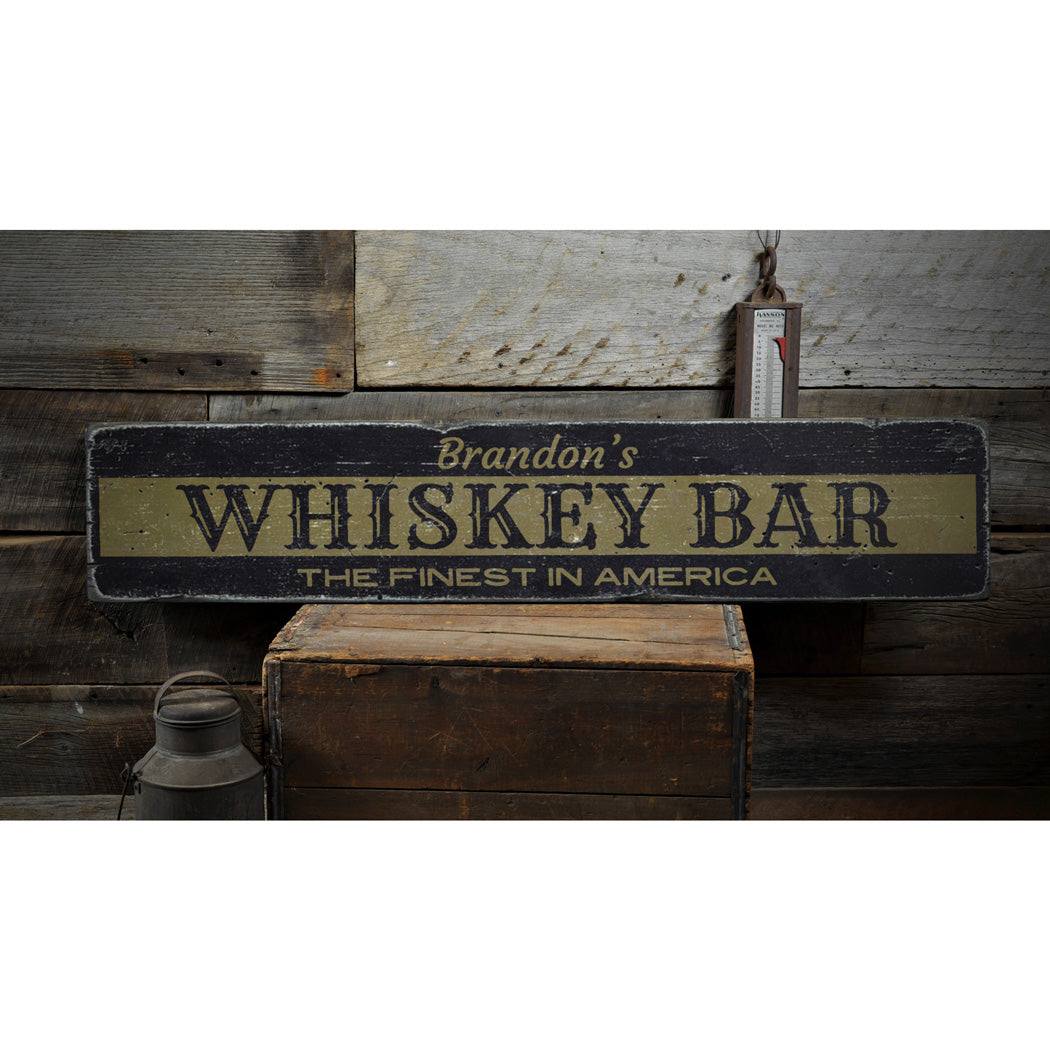 Whiskey Bar Name Rustic Wood Sign