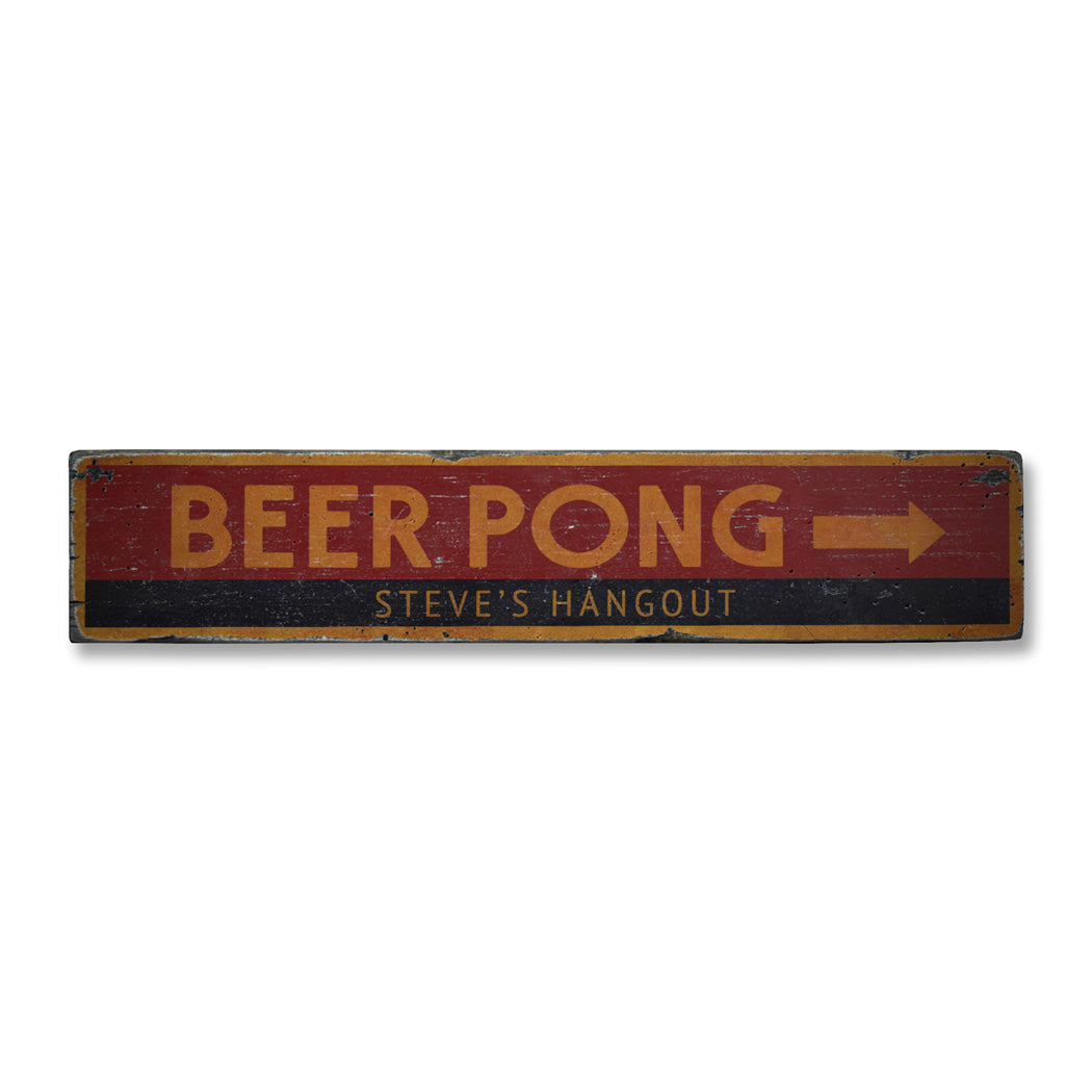 Beer Pong Arrow Rustic Wood Sign