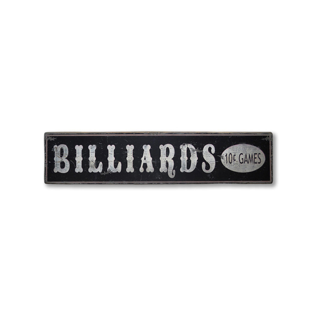 Billiards Rustic Wood Sign